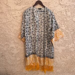 Top Shop Key To Freedom Batik Print Fringe Silky Kimono One Size